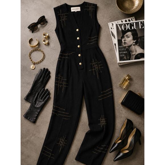 Vintage Pants - Jennifer Roberts Vintage Black Metallic Studded Jumpsuit one piece art wear S/M